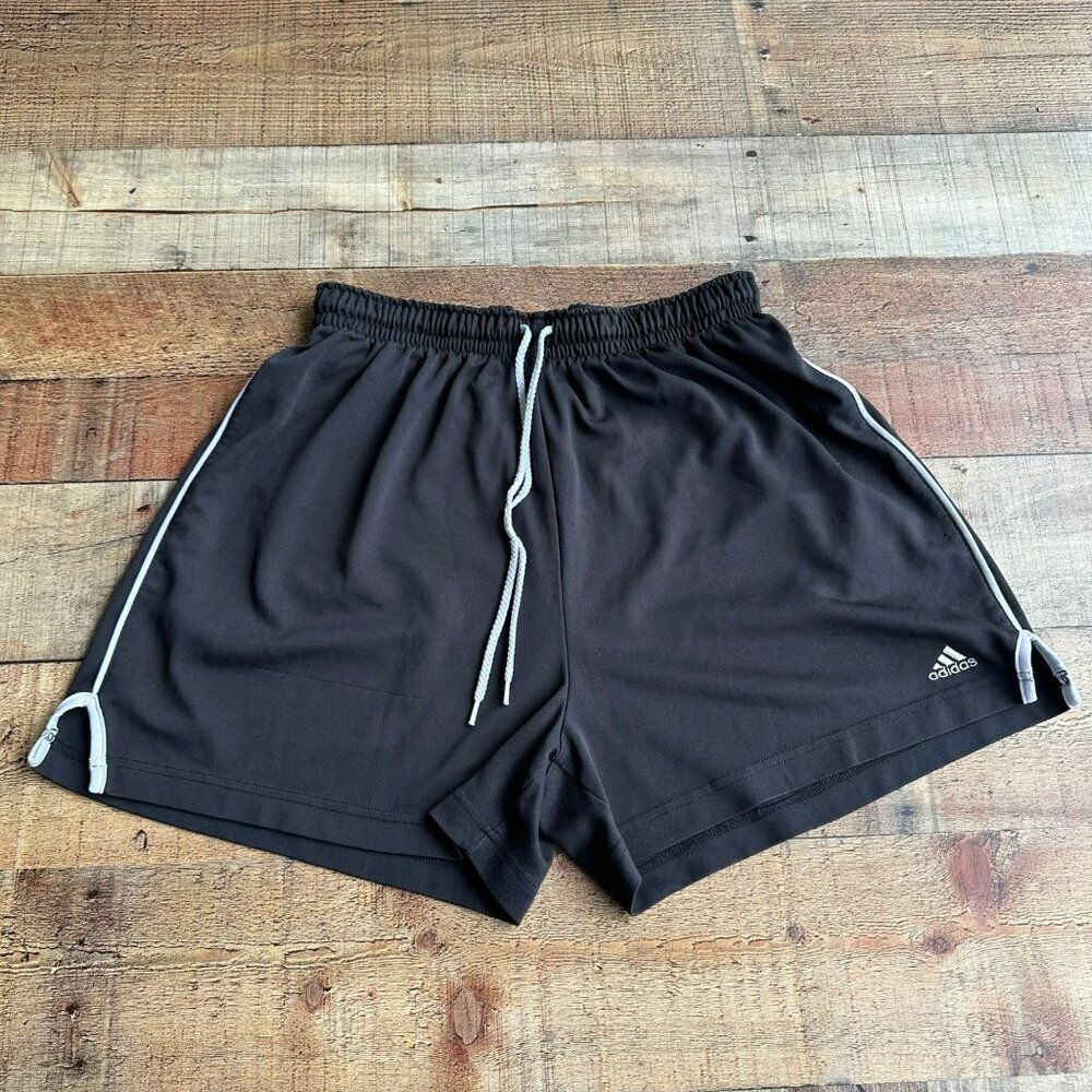 Adidas Vintage Men's Black Athletic Shorts With Drawstring & White Trim Unlined